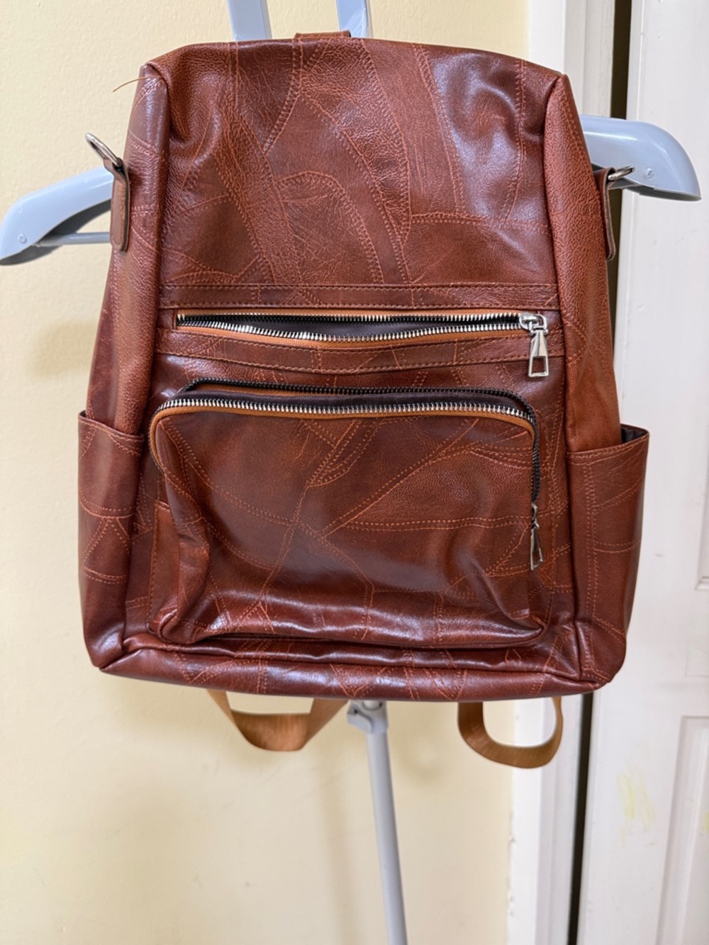 Brown Faux Leather Backpack - Casual Everyday Bag